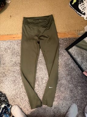 Nike Olive Green High-Rise Leggings with White Swoosh